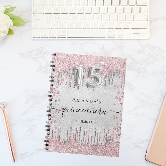 Gästebuch "Quinceanera silber pink Glitzer" Notizblock (Von Creator hochgeladen)