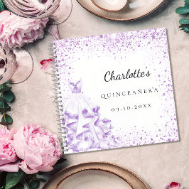 Gästebuch Quinceañera silber violett Kleid elegant Notizbuch