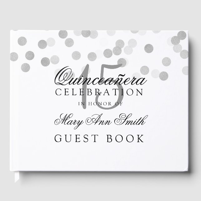 Gästebuch Quinceanera Silver Foil Glitzer Lights (Vorderseite)