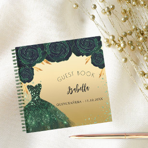 Gästebuch Quinceanera smaragdgrünes goldenes Kleid Notizbuch