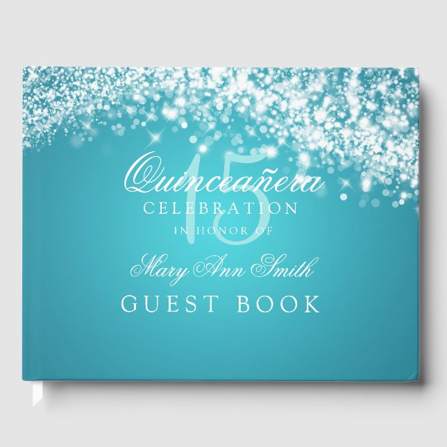 Gästebuch Quinceanera Sparkling Wave Turquoise (Vorderseite)