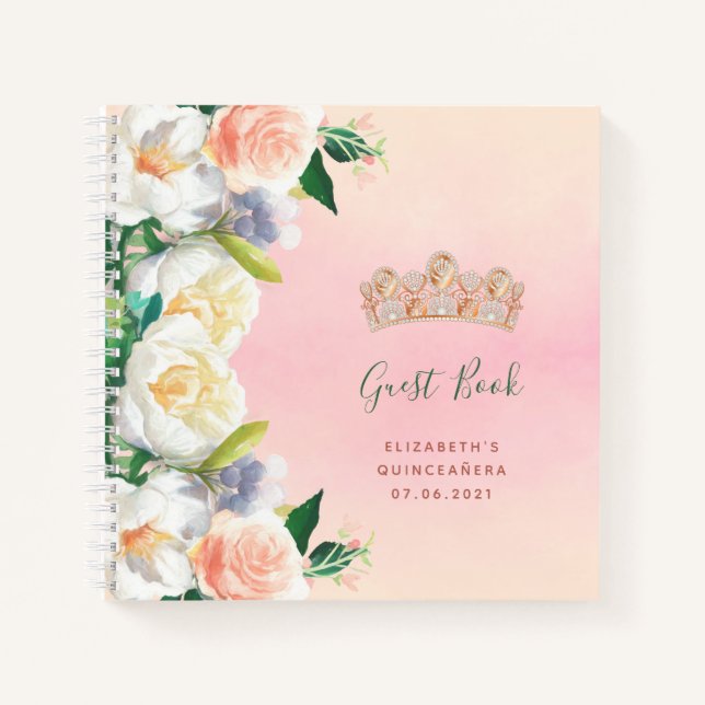 Gästebuch Quinceanera tiara Blütenpinke Notizbuch (Vorderseite)