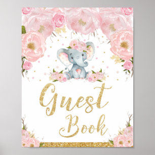 Gästebuch Rosa Florales Elefant Baby Shower Schild