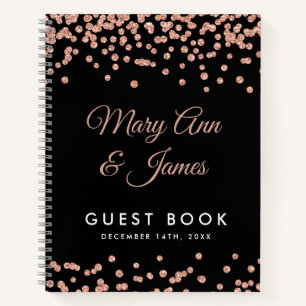 Gästebuch Rose Gold Glitzer Confetti Black Notizbuch