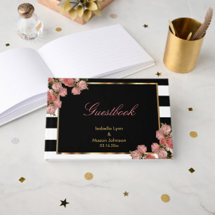 Gästebuch - Rose Gold mit schwarzen und weißen Str