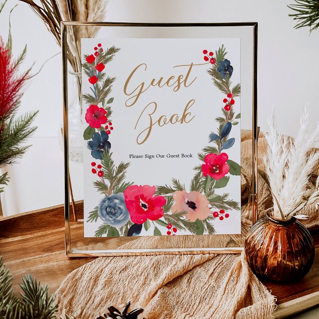 Gästebuch Rustic Winter Floral Watercolor Hochzeit (Rustic Winter Floral Watercolor Wedding guest book)