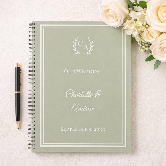 Gästebuch salbeigrün monogrammierte Hochzeit Notizbuch (Von Creator hochgeladen)