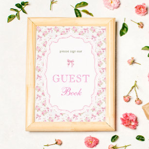 Gästebuch-Schild für Baby Shower "Pink Bow Love Sh Poster