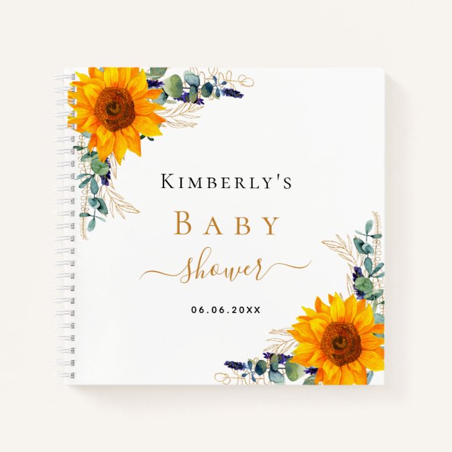 Gästebuch Sonnenblumen Eukalyptus Babydusche Notizbuch (Vorderseite)