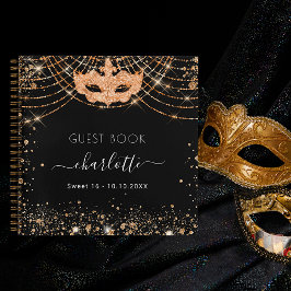 Gästebuch Sweet 16 Black Gold Masquerade Glitzer Notizbuch