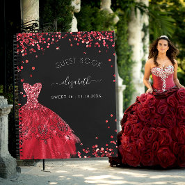 Gästebuch Sweet 16 Black Red Dress Glitzer Notizbuch