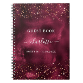 Gästebuch Sweet 16 burgundy Rose Gold Glitzer Notizblock
