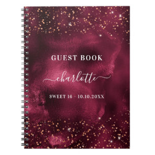 Gästebuch Sweet 16 burgundy Rose Gold Glitzer Notizblock