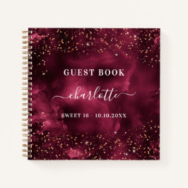 Gästebuch Sweet 16 burgundy Rose Gold Glitzer Notizbuch