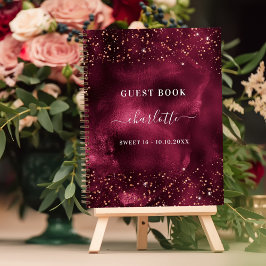 Gästebuch Sweet 16 burgundy Rose Gold Glitzer Notizbuch