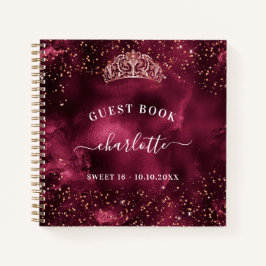 Gästebuch Sweet 16 burgundy Rose gold tiara Notizbuch