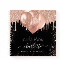 Gästebuch Sweet 16 Goldballons aus schwarzer Rose