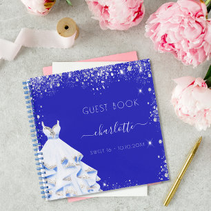 Gästebuch Sweet 16 königsblau silber Kleid Notizbuch
