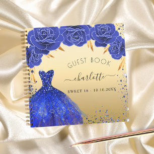 Gästebuch Sweet 16 königsblaues Goldkleid Notizbuch
