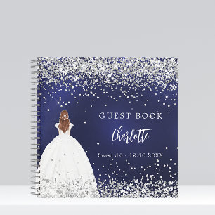Gästebuch Sweet 16 Marineblau Kleid Glitzer Notizbuch