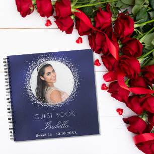 Gästebuch Sweet 16 navy blue silber Foto Notizbuch