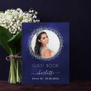 Gästebuch Sweet 16 navy blue silber Foto Notizbuch
