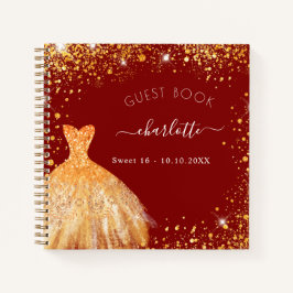 Gästebuch Sweet 16 Red gold Glitzer Kleid Notizbuch
