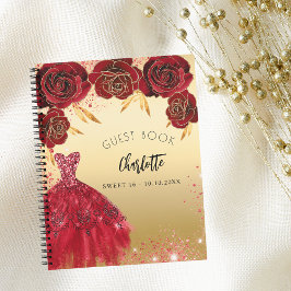 Gästebuch Sweet 16 Red gold Glitzer Kleid Notizbuch