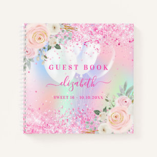 Gästebuch Sweet 16 rosa Florals holografisch Notizbuch