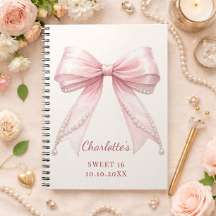 Gästebuch Sweet 16 rosa Schleife elfenbeinfarbene Notizblock