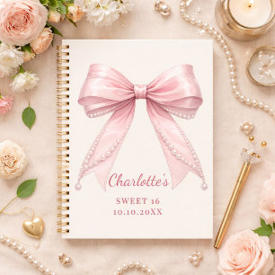 Gästebuch Sweet 16 rosa Schleife elfenbeinfarbene Notizbuch