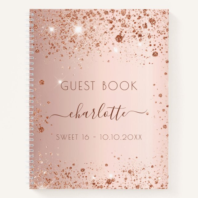Gästebuch Sweet 16 Rose gold errush Glitzer Notizbuch (Vorderseite)