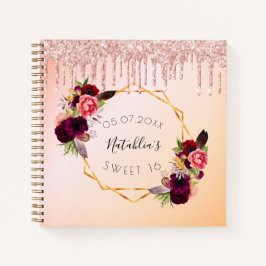 Gästebuch Sweet 16 Rose Gold Glitzer Tropfen flora Notizbuch
