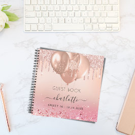 Gästebuch Sweet 16 Rose Goldbarren Rosa Ballons Notizbuch