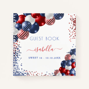 Gästebuch Sweet 16 rot weiß blau patriotisch Notizbuch