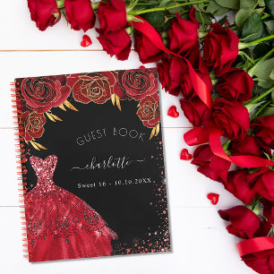 Gästebuch Sweet 16 Schwarz Rot Glitzer Kleid Notizbuch