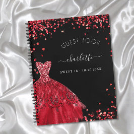 Gästebuch Sweet 16 Schwarz Rot Glitzer Kleid Notizbuch