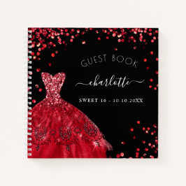 Gästebuch Sweet 16 schwarz rotes Kleid Notizbuch