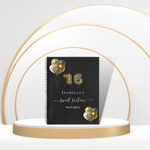 Gästebuch Sweet 16 schwarze Goldleoparden-Ballons Notizblock