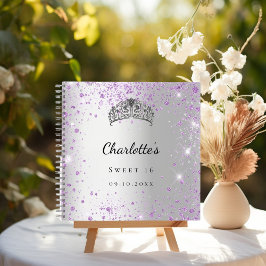Gästebuch Sweet 16 silver lavender Glitzer tiara Notizbuch
