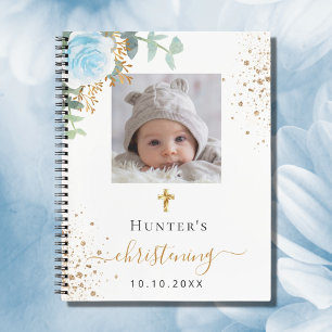 Gästebuch Taufe Foto blau floral Junge Notizbuch