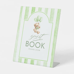 Gästebuch-Teddybär-grüne Streifen-Baby-Party Sockelschild