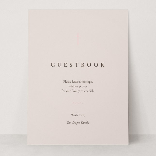 Gästebuch-Tischschild 'Grace Blush Minimal Cross' (Grace | Blush - Sign Our Guestbook Card Sign, 6.5 x 8.75")