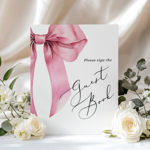 Gästebuch unterschreiben Pink Bow Schriftzug Braut