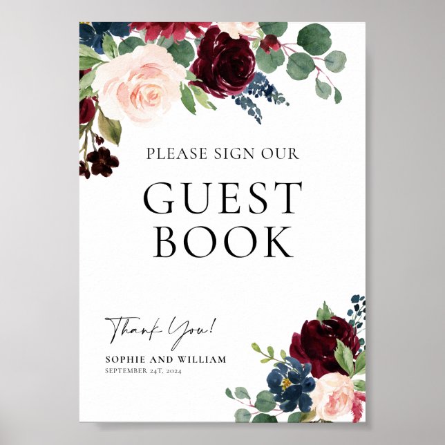 Gästebuch Wedding Sign Boho Floral Burgundy (Vorne)