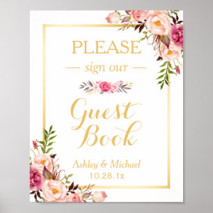Gästebuch Wedding Sign   Elegantes Chic Floral Gol