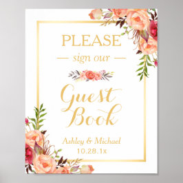 Gästebuch Wedding Sign | Rustikales Gold Orange Fl