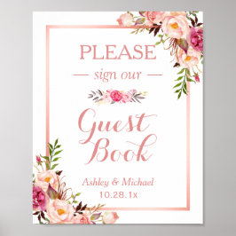 Gästebuch Wedding Sign | Trendy Rose Gold Floral