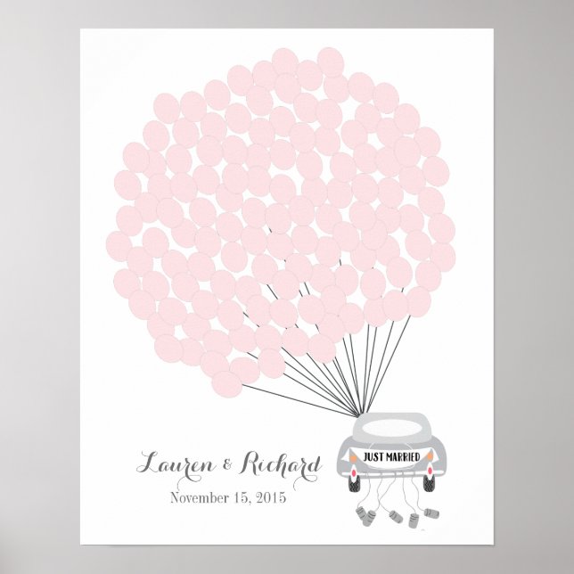 Gästebuchalternative mit rosa Ballons Poster (Vorne)