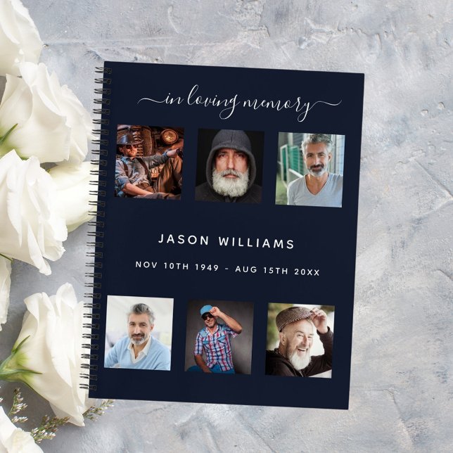Gästebuchbeerdigung Foto Collage Blue Memorial Notizbuch (Von Creator hochgeladen)